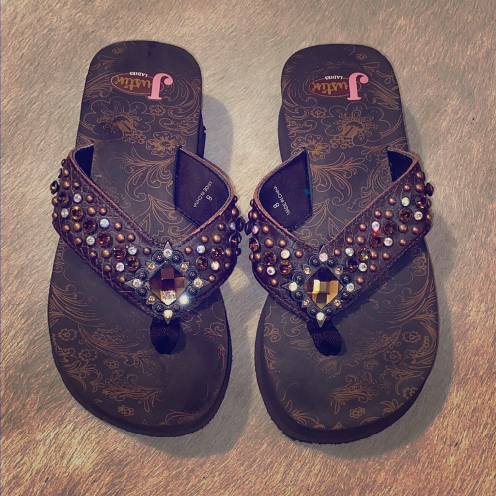 Justin Boots Brown Bling Flip Flops